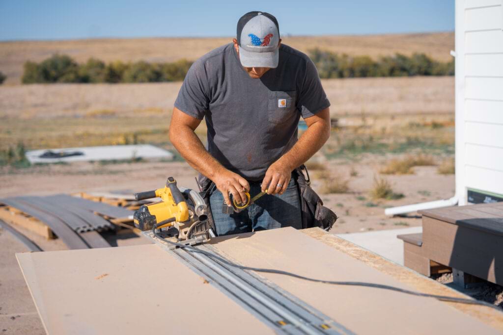 Employee working on a construction project